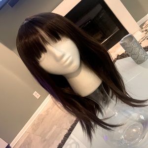 Straight with bangs dark brown wig